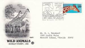 [FDC] world. animal : giraffe (1992 year )( America ) real .t3250