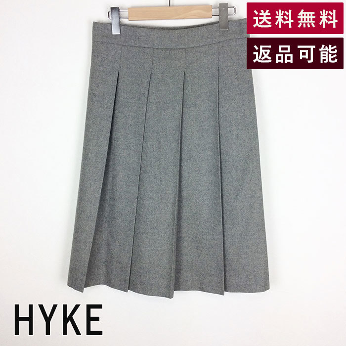 HYKE 19AW ウール混 ストレッチ生地 アシンメトリープリーツスカート 1 ひざ丈スカート 低価格の