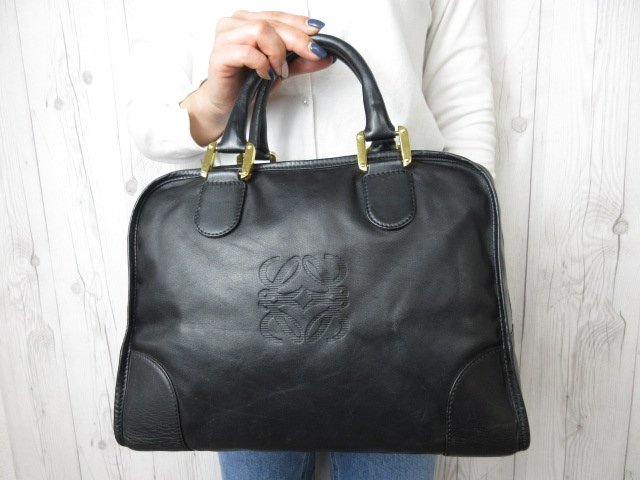 美品✨】ロエベ ボストンバッグ カデナ アナグラム レザー ブラック