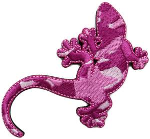 ワッペン トカゲ（ヤモリ） マジックテープ（ベルクロ・面ファスナー）着脱式 ミリタリー サバゲー 刺繍パッチ 赤紫系