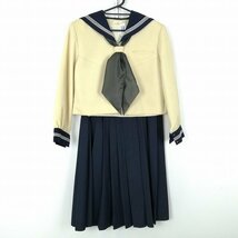 1円 セーラー服 スカート スカーフ 上下3点セット 大きいサイズ 冬物 白3本線 女子 兵庫東洋大学附属姫路高校 オフ白 中古 ランクC NA7663_画像1