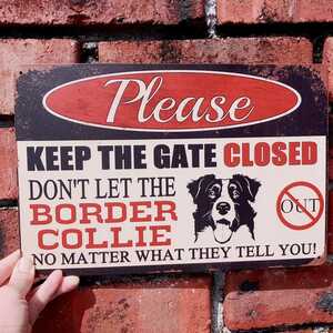  border collie attention signboard tin plate 