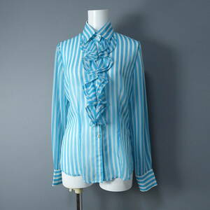 * beautiful goods *NARACAMICIE/ Nara Camicie /Ⅰ/ Roo mania made / frill / stripe shirt / light blue × white / light blue × white color / blouse / long sleeve 