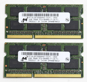  Note PC for memory Micron 204PIN PC3-8500 DDR3 1066 2GB SODIMM 2 pieces set [MT16JSF25664HZ-1G1F1]