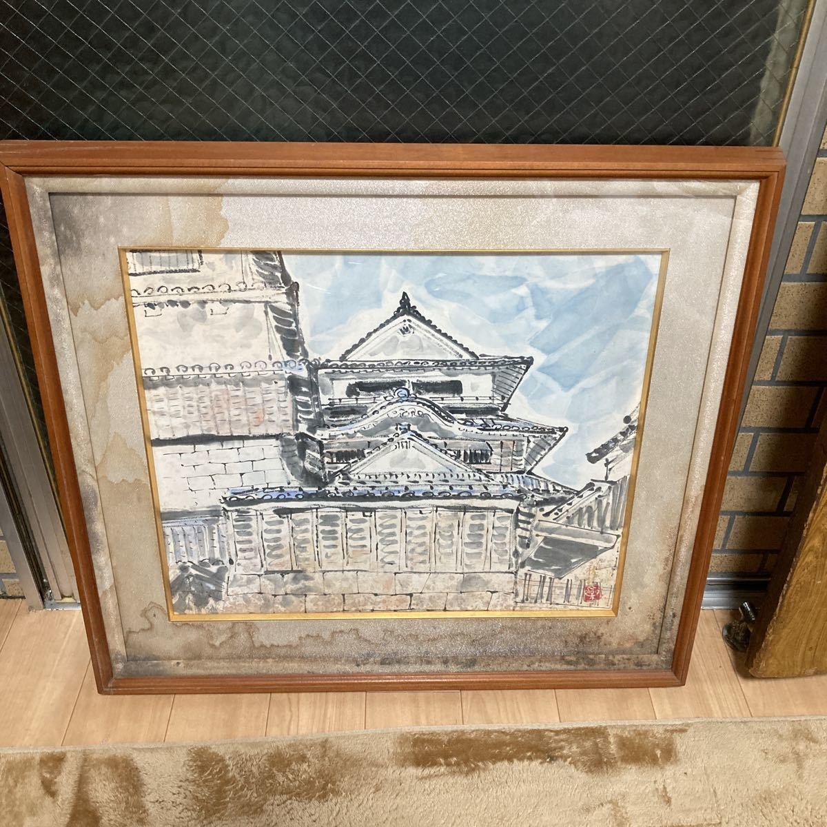 伊予路の旅展出品 穂積作 松山城水墨画です, 美術品, 絵画, 水墨画