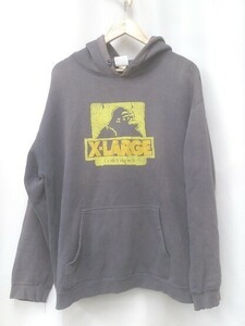 xlarge エクストララージ パーカー 長袖 フーディー スウェット カメラタグ シミ破れ有り 紐なし サイズM グレー 1210000002099