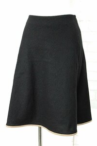 美品/小さいサイズ エムズグレイシー ウール100％パイピングフレアスカート 黒36 aj120