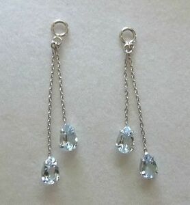  platinum hoop earrings for * natural aquamarine 2 stone ... did charm ** natural stone **