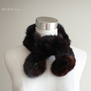  mink fur tippet black ~ dark brown series lady's stole collar volume muffler Japanese clothes . equipment small articles Vintage fur black tea 