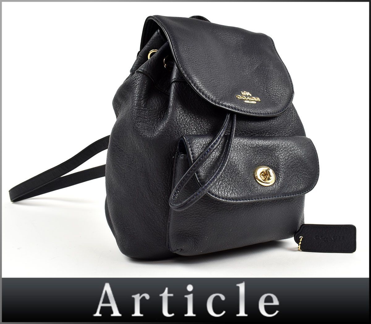 最終価格】COACH コーチネイビー黒レザーにシグネチャコンビリュック