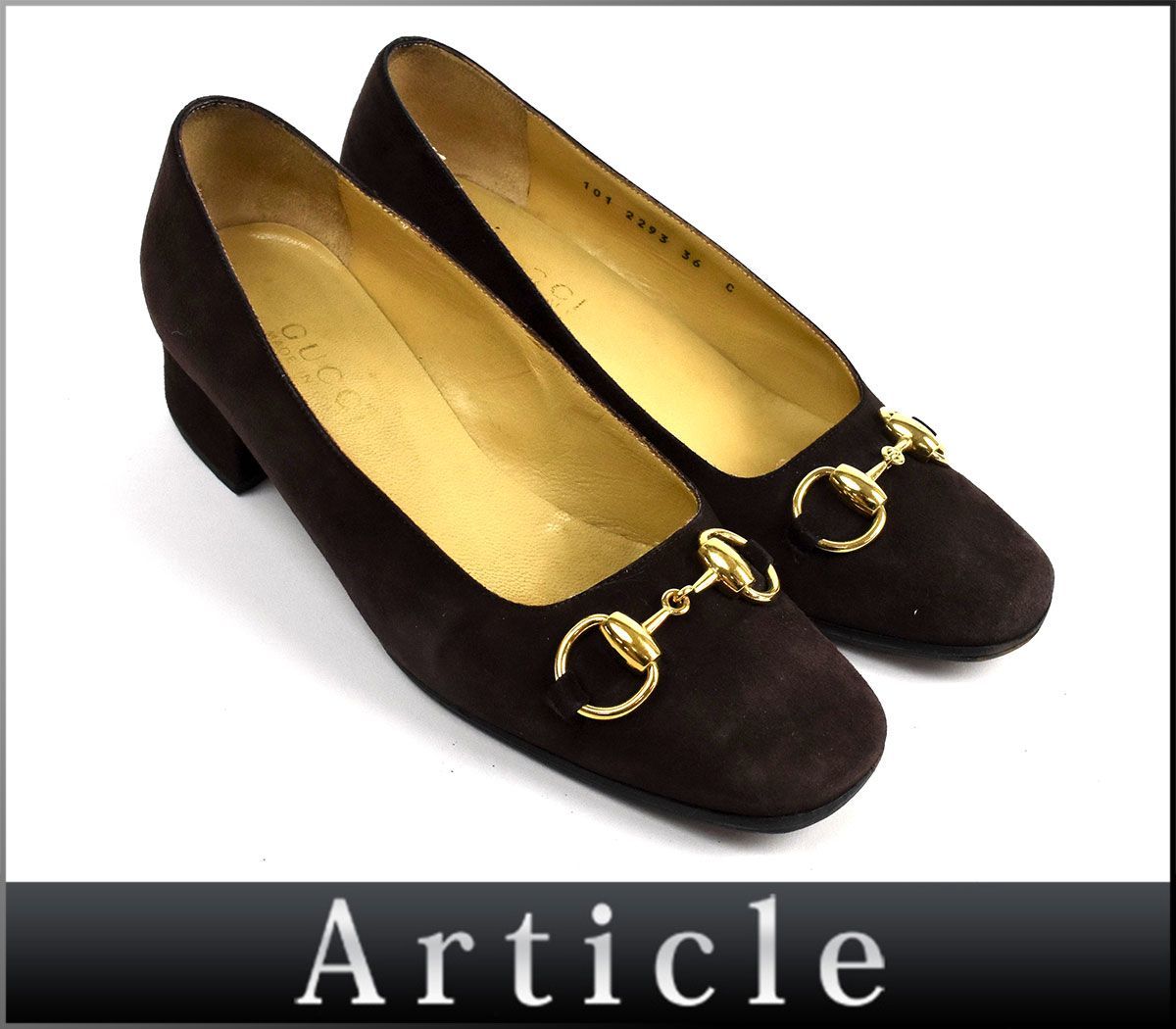 GUCCI スウェード セパレートパンプス スクエアトゥ ハイヒール 約23cm