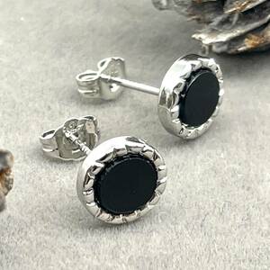  black onyx stud earrings * earrings men's silver 925 20G new goods unused catch earrings men's earrings Korea both ear [PN249-3]