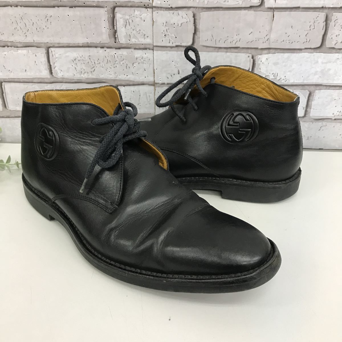 美品グッチGUCCIナイロン レザー ワーク ブーツ シューズ靴8 1/2D