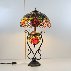 ◆綺麗◆芸術品◆ステンドランプ ステンドグラス アンティーク ROSE花柄 照明 レトロな雰囲気 室内装飾 ティファニー テーブルスタンド