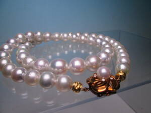 [. month ]K14 diamond 0.07CT Akoya pearl 6,6~10,5cm necklace 62.11g case attaching 