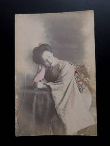  picture postcard picture postcard war front hand coloring beautiful person Meiji Taisho 5-056 inspection ).. geisha Mai . flower .. woman old photograph 