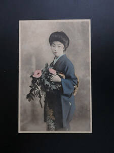  picture postcard picture postcard war front hand coloring beautiful person Meiji Taisho 5-172 inspection ).. geisha Mai . flower .. woman old photograph 