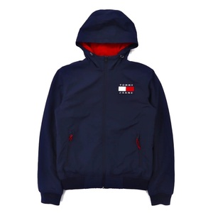 TOMMY JEANS フーデッドナイロンジャケット S ネイビー ライナーフリース ロゴワッペン