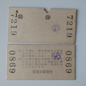 ▽国鉄▽東京発 明星列車寝台券・普通急行券▽硬券2枚一括の画像2