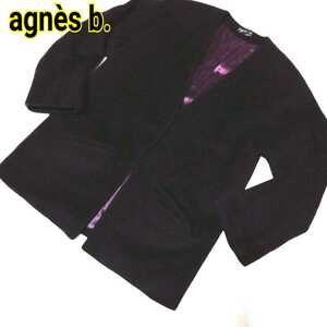 大きめ　厚手　アニエスベー　ノーカラー　コート　ジャケット　agns b. paris　BLACK　ブラック　黒　パリ　ウール　wool綺麗目