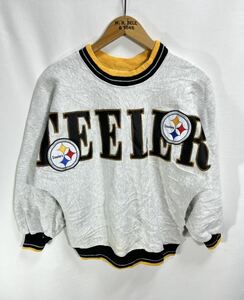 ■ 子供用 90s ビンテージ USA製 LEGENDS NFL Steelers スティーラーズ ワッペン 切り替えし スウェット トレーナー サイズL アメフト ■