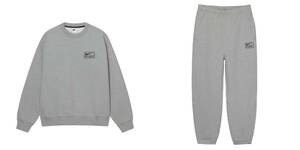 上下セットアップ STUSSY × NIKE FLEECE CREW + PANT 灰 Sサイズ 2023/2/14発売 SNKRS購入 ナイキ ステューシー クルーネック スウェット