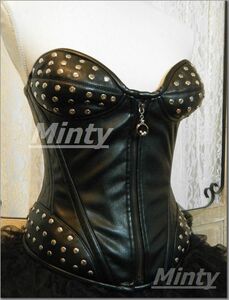  adult imitation leather black black!. origin . hem . enough studs. over bust corset zipper type cloth 3 layer [ strongest correction ]