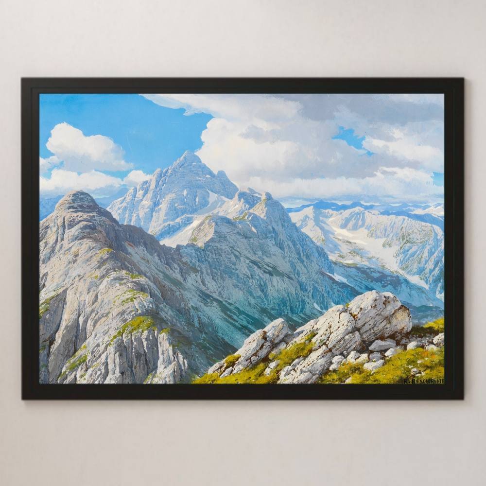 Reschreiter View of Hochvogel Painting Art Glossy Poster A3 Classic Interior Landscape Painting German Alps Mountains Mountain Climbing, residence, interior, others