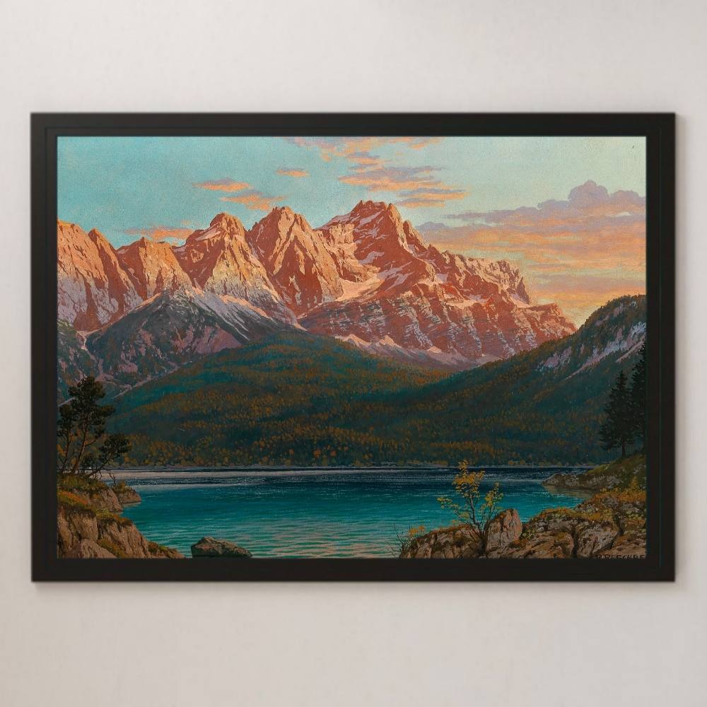 Reschreiter 艾布湖和楚格峰山绘画艺术光面海报 A3 室内风景画德国阿尔卑斯山登山, 住宅, 内部的, 其他的