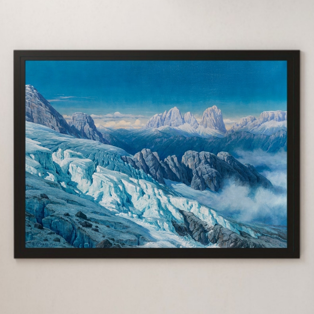 Reschreiter Sasolungo visto desde el glaciar Marmolada Pintura Arte Póster brillante A3 Pintura de paisaje Italia Montañas Escalada Alpes Turismo Viajes, residencia, interior, otros