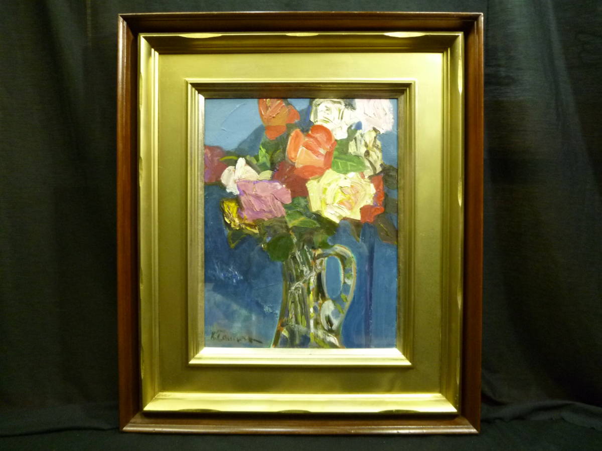 Guaranteed authentic: Konosuke Tamura, Roses, oil painting, No. 6. Founding member and chairman of the Niki Society, Saburo Miyamoto, and his teacher, Naraju Koide, member of the Japan Art Academy, recipient of the Order of Cultural Merit, 3rd Class, Painting, Oil painting, Still life