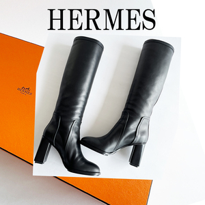 HERMES Hermes boots super-beauty goods black Hermes long boots 38(24.5-25)