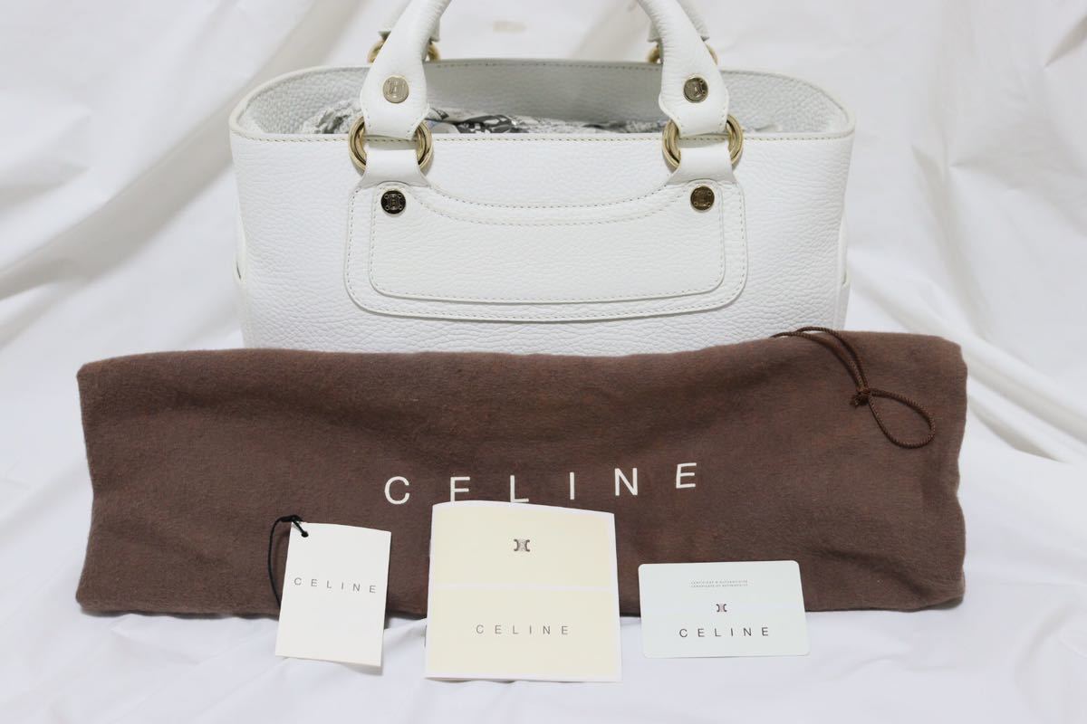 美品 CELINE セリーヌ ハンドバッグ ブギーバック ホワイト スタッズ-