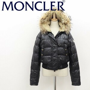 国内正規品●MONCLER モンクレール ALBERTA アルバータ ラクーンファー ロゴワッペン付き ナイロン ダウン ジャケット 黒 ブラック 0