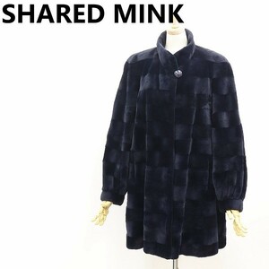 最高級◆シェアード ミンク ファー 毛皮 スタンドカラー コート 紺 ネイビー FREE