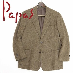 ◆PAPAS パパス × MAGEE アンゴラ混 胡桃ボタン 2B ツイード ジャケット ブラウン系 50(L)