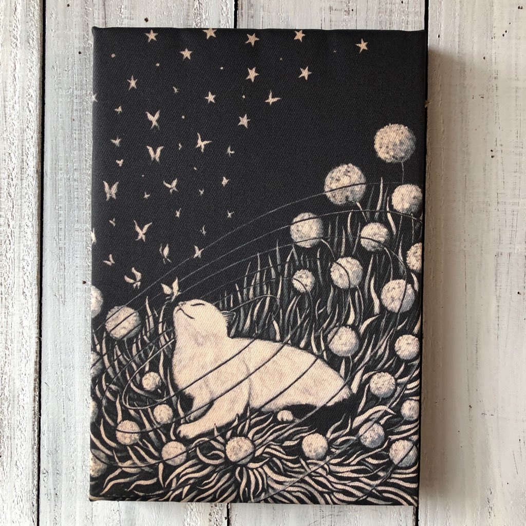 Star Moon Cat ★ Art Sound of Silence Gemälde Holzplatte Paste SM-Größe Reproduktion 003 Katze, Kunstwerk, Malerei, Acryl, Gouache