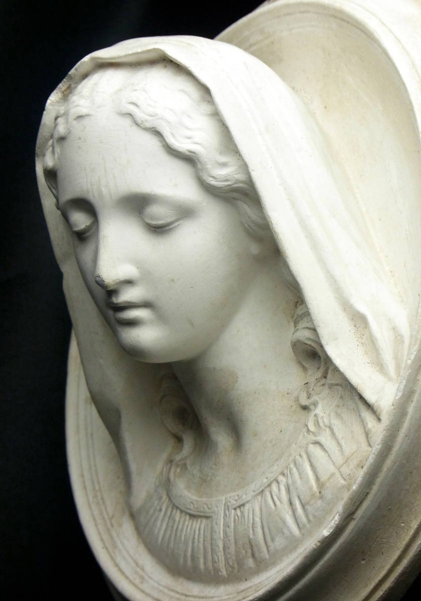 大型 フランス19世紀 喜びの聖母像 作家刻印 アンティークメダイヨン