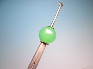 * antique * green stone sphere 1,3cm. large ... ornamental hairpin 