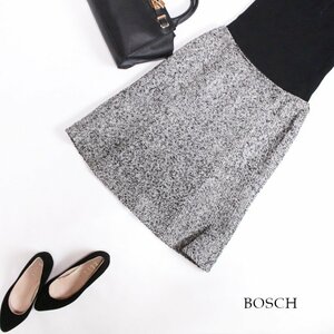 美品 厚手 BOSCH ボッシュ 株)東京スタイル ■ 高級感 ウール ラメ ツイードスカート ウールスカート 38 9号 ブラック 黒 ホワイト 白