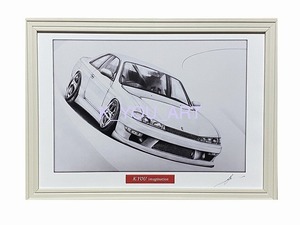  Nissan NISSAN Silvia S14 latter term [ pencil sketch ] famous car old car illustration A4 size amount attaching autographed 