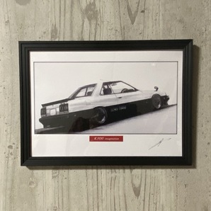 日産 NISSAN スカイライン R30 RS TURBO 2ドア リア 【鉛筆画】名車 旧車 イラスト A4サイズ 額付き サイン入りの画像6