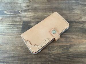  hand made leather craft iphone 12pro notebook type case cow original leather cow leather ( natural ) hand ..