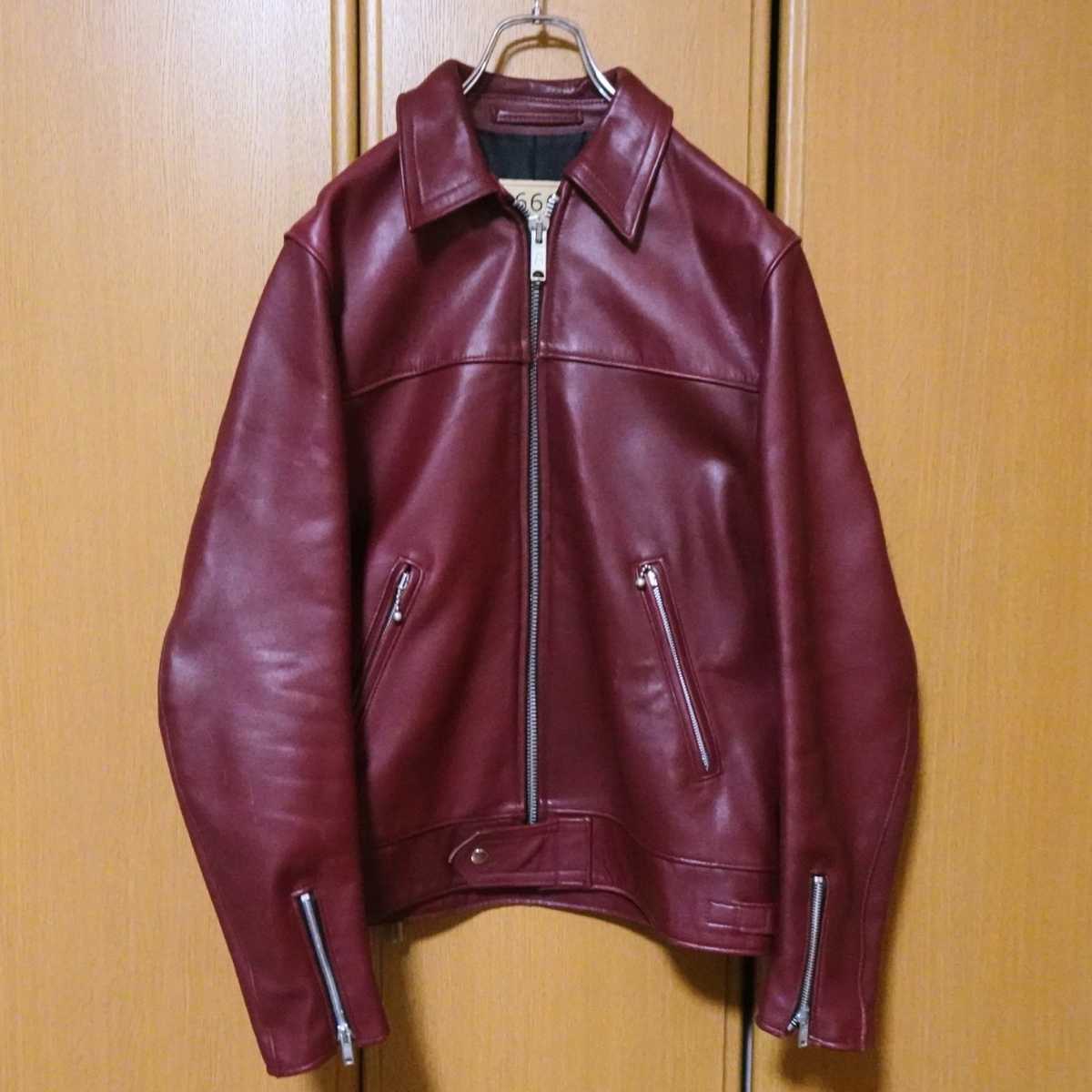 UNISEX S/M 赤字処分ライトニング 牛革 レッド ダブルライダースレザー
