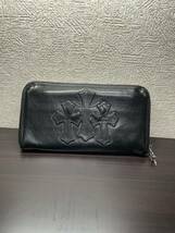 良品+確実正規品 クロムハーツ財布クロムハーツ3セメタリークロス ジップウォレット CHROME HEARTS REC F ZIP WALLET 上質レザー×シルバー_画像1