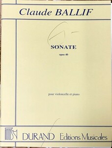 クロード・バリフ ソナタ Op.40 チェロとピアノ 輸入楽譜 Ballif Sonate Op.40 pour violoncelle et piano 現代音楽 洋書