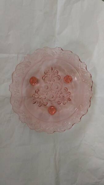 レトロ　大皿　ガラス　径約25.5ｃｍ　ピンク