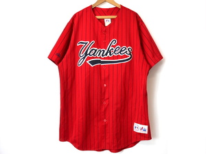 90s00s USA製 MAJESTIC MLB ニューヨークヤンキース ベースボールシャツ ユニフォーム(メンズ XXL)赤黒 ヴィンテージ マジェスティック
