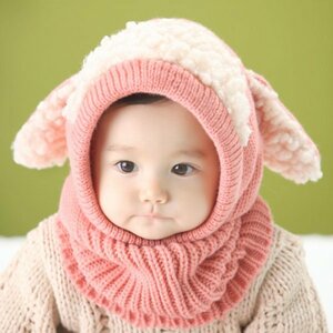 ベビーニット帽 赤ちゃん帽子 やわらか 防寒 ウサギちゃん ピンク