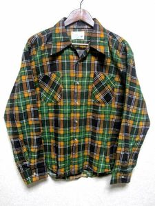 ★美品★70's JCPenney 長袖 チェック プリント ネルシャツ XL★グリーン×マスタード×ブラック 好配色 ストアブランド ビンテージ OLD